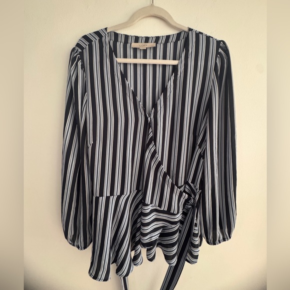 LOFT Tops - LOFT Navy, Pale Blue and White Striped smart Wrap Blouse